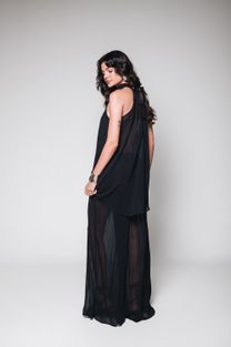 Calça Pantalona Chiffon Plissado Preto
