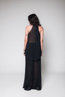 Calça Pantalona Chiffon Plissado Preto