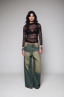 Calça Jeans Wide Leg Esverdeada 