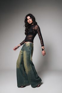 Calça Jeans Wide Leg Esverdeada 