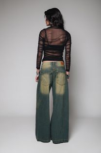 Calça Jeans Wide Leg Esverdeada 
