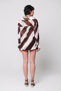 Mini Short Listrado Marrom 