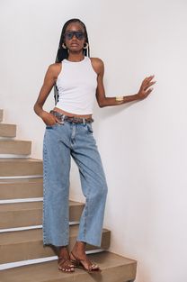 Calça Jeans Cropped Azul Médio 