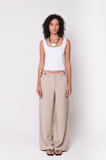 Calça de Alfaiataria Reta Bege 