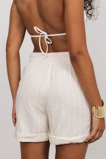 Short Curto Listrado Bege