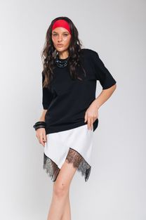 Saia Assimétrica de Cetim Com Renda Off White