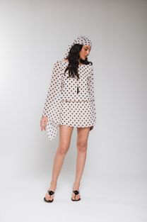 Vestido Costas Abertas Manga Ampla Estampado Poá