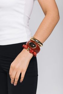 Trio de Braceletes Resina Vermelho