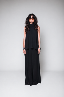 Calça Pantalona Chiffon Plissado Preto