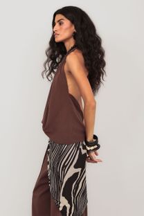 Blusa Transpassada Marrom