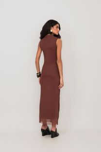 Vestido Midi de Tule Marrom