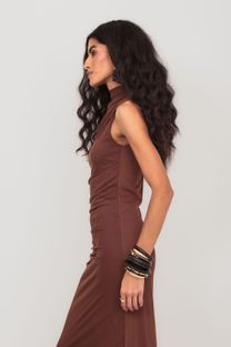 Vestido Midi de Tule Marrom