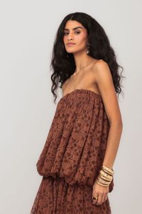Vestido Balonê Renda Marrom 