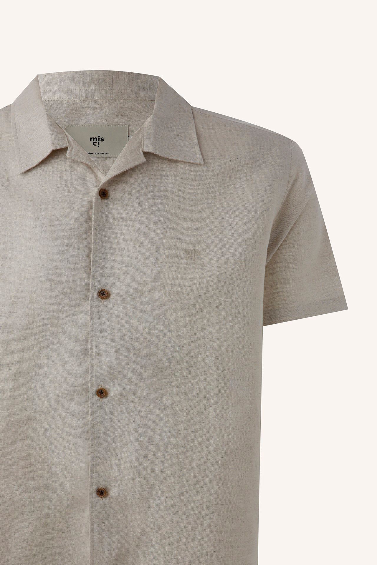 CAMISA MANGA CURTA VISCOLINHO LOGO BORDADO CRU | SHORT SLEEVE VISCOSE SHIRT RAW LOGO