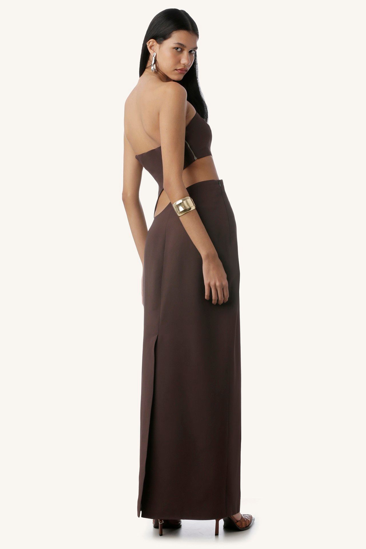 VESTIDO ARGOLISTA CREPE MARROM | ARGOLISTA BROWN CREPE DRESS
