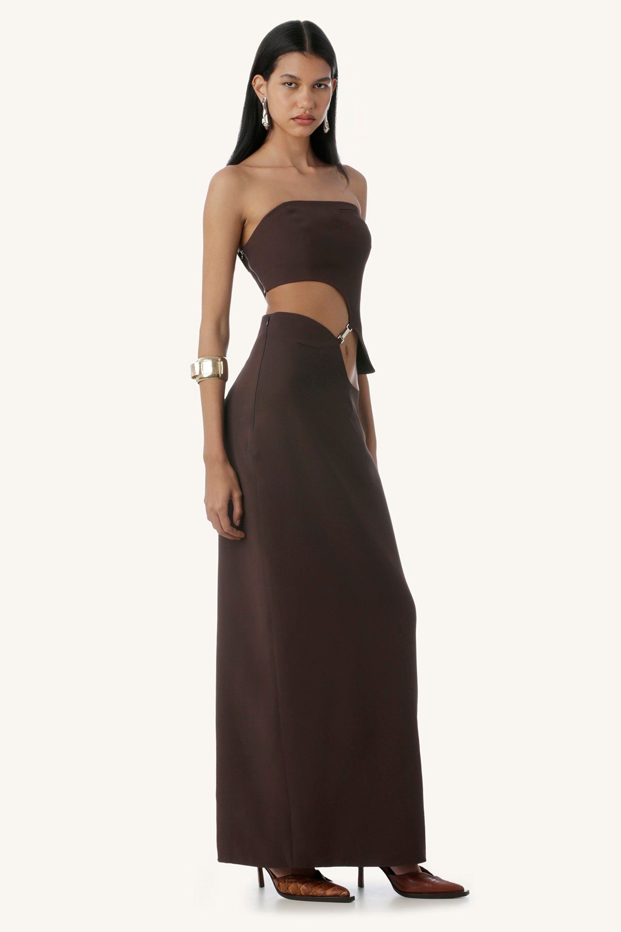 VESTIDO ARGOLISTA CREPE MARROM | ARGOLISTA BROWN CREPE DRESS