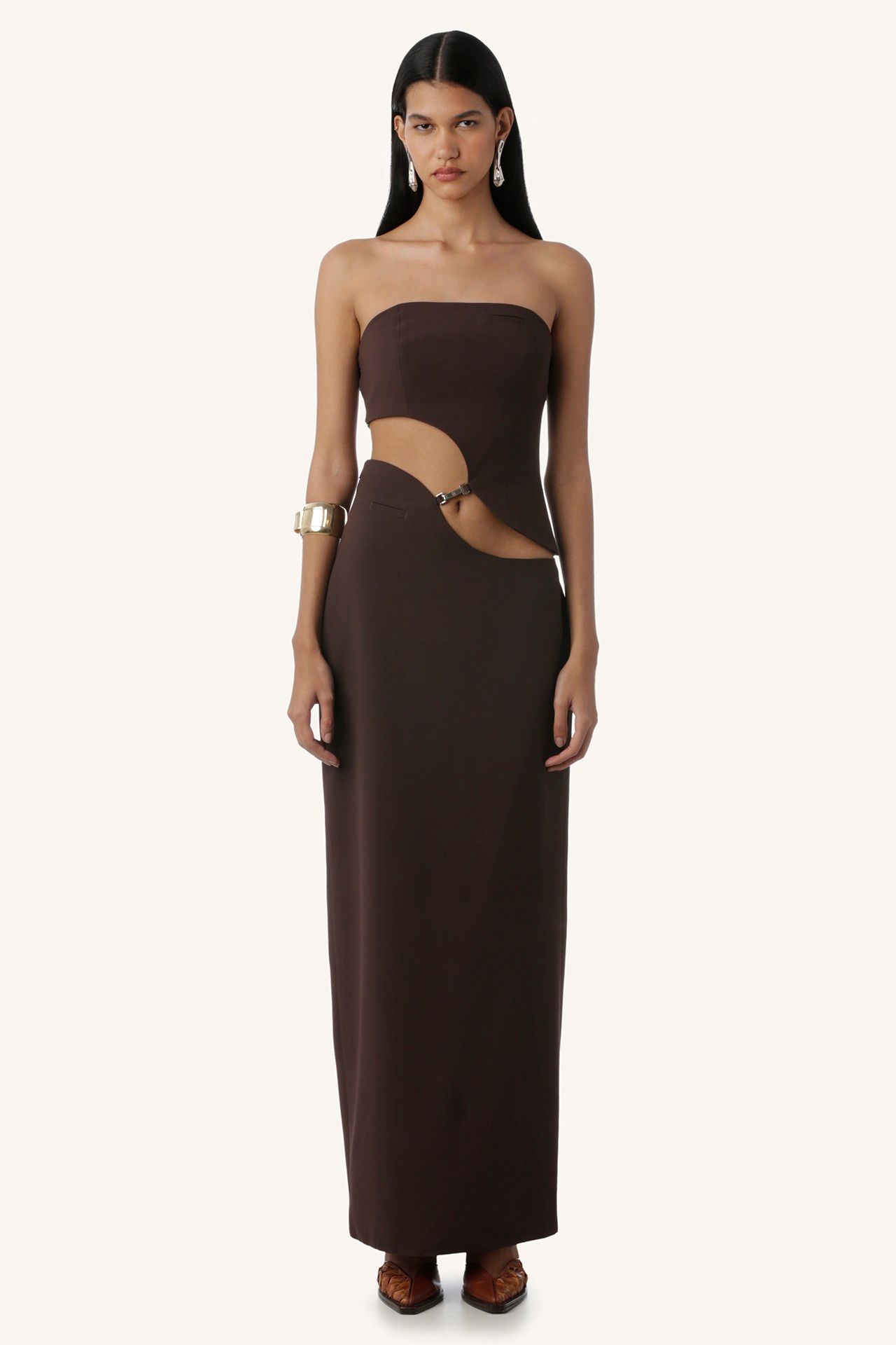 VESTIDO ARGOLISTA CREPE MARROM | ARGOLISTA BROWN CREPE DRESS
