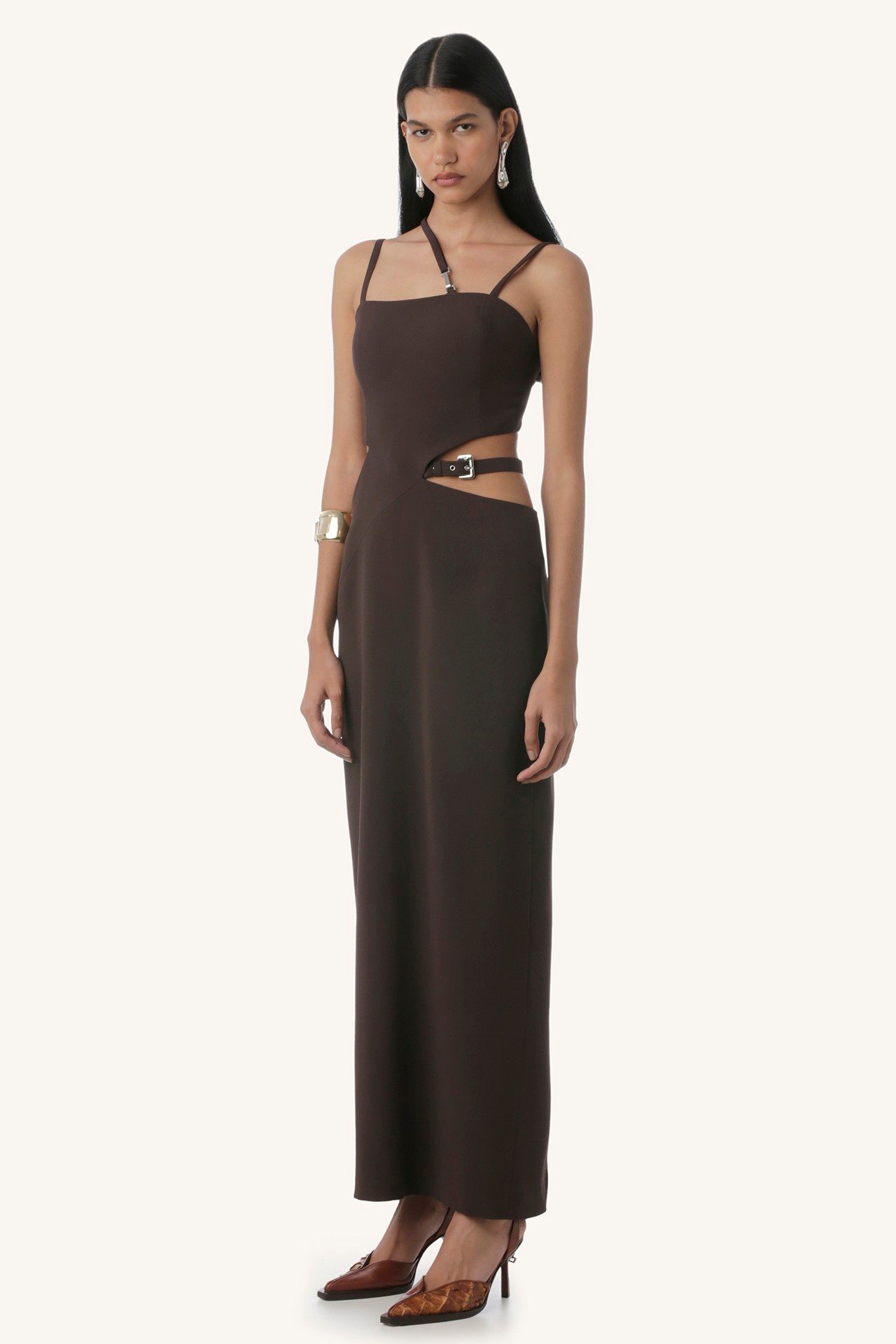 VESTIDO PIOLIN CREPE MARROM | PIOLIN BROWN CREPE DRESS