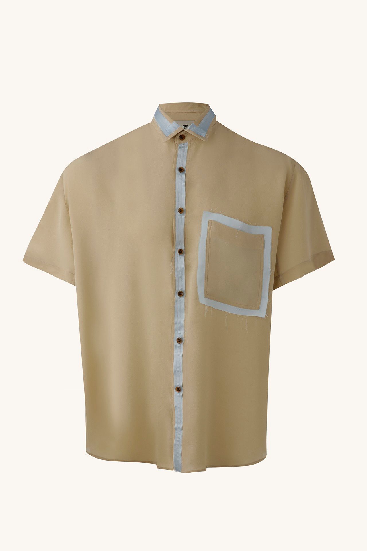 CAMISA MANGA CURTA PICADEIRO CREPE CHINE BEGE | BEIGE CREPE PICADEIRO SHORT SLEEVE SHIRT