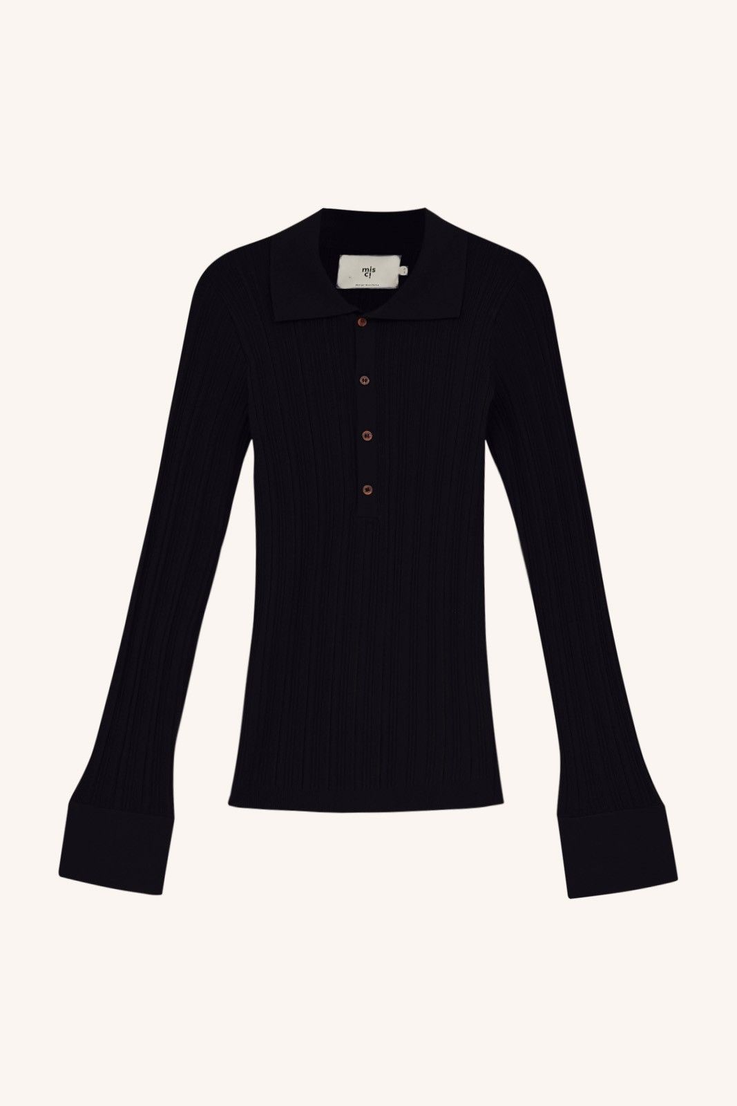 POLO MANGA LONGA ANA TRICOT PRETO | BLACK ANA KNIT LONG SLEEVE POLO SHIRT