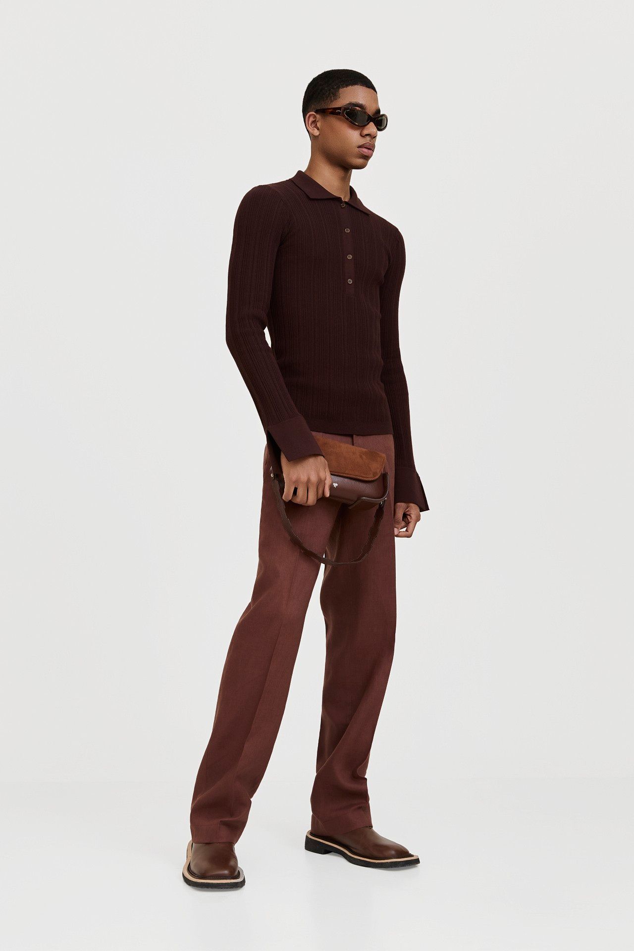 POLO MANGA LONGA ANA TRICOT MARROM | ANA TRICOT LONG SLEEVE POLO SHIRT BROWN