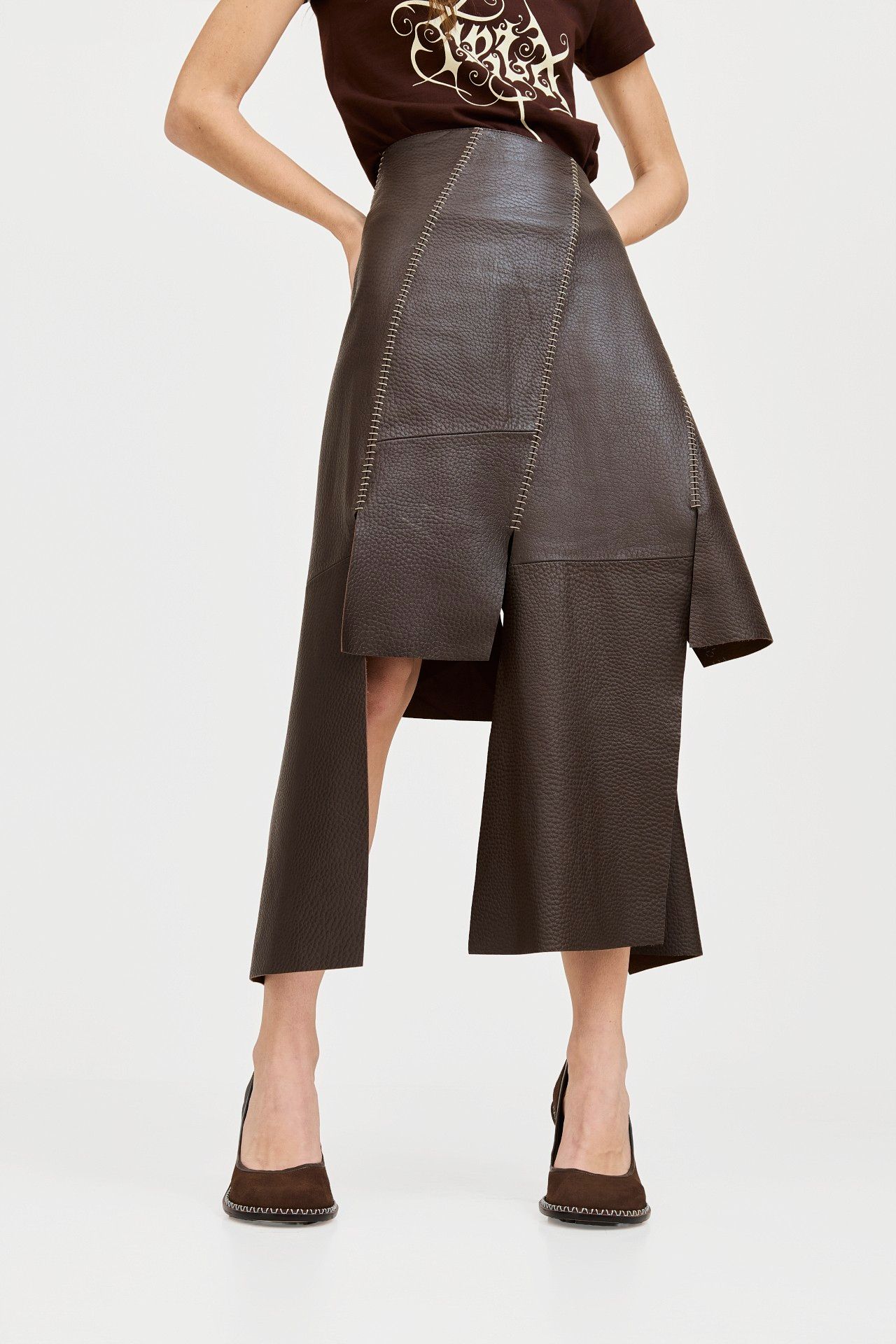 SAIA JANDAÍRA COURO CAFÉ | JANDAÍRA LEATHER COFFEE SKIRT