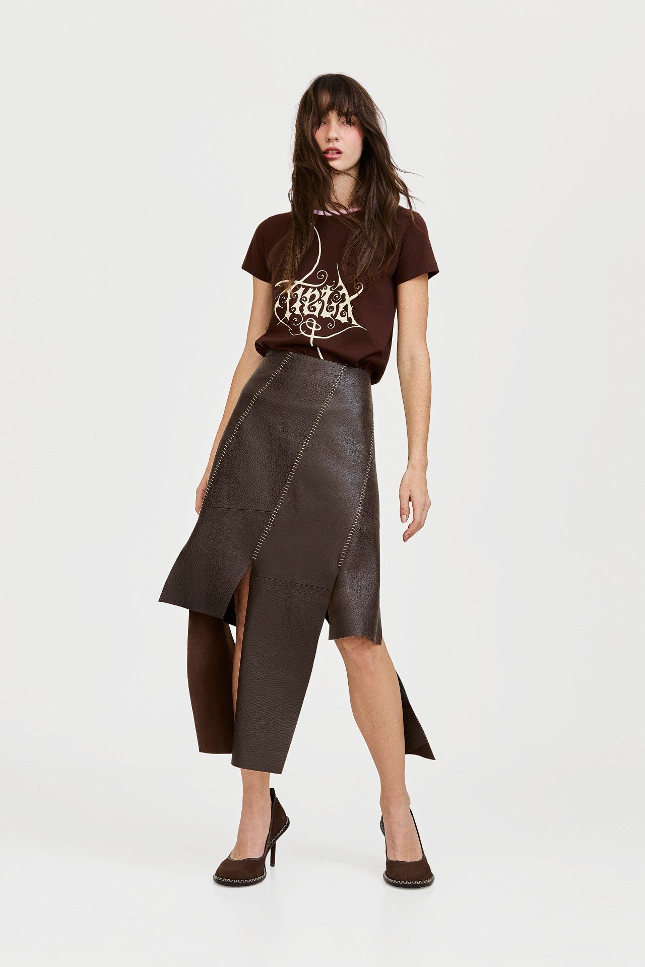 SAIA JANDAÍRA COURO CAFÉ | JANDAÍRA LEATHER COFFEE SKIRT