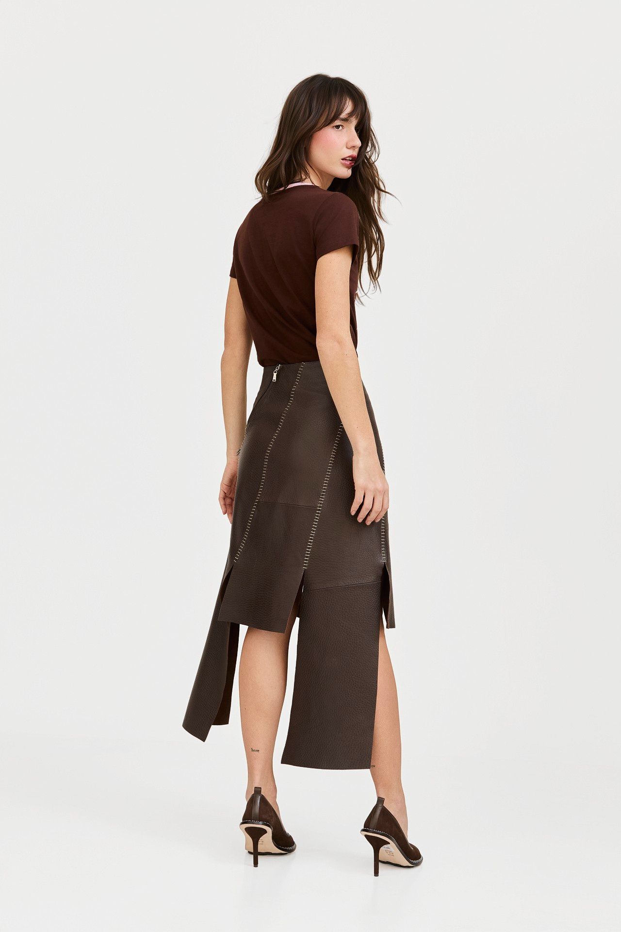 SAIA JANDAÍRA COURO CAFÉ | JANDAÍRA LEATHER COFFEE SKIRT