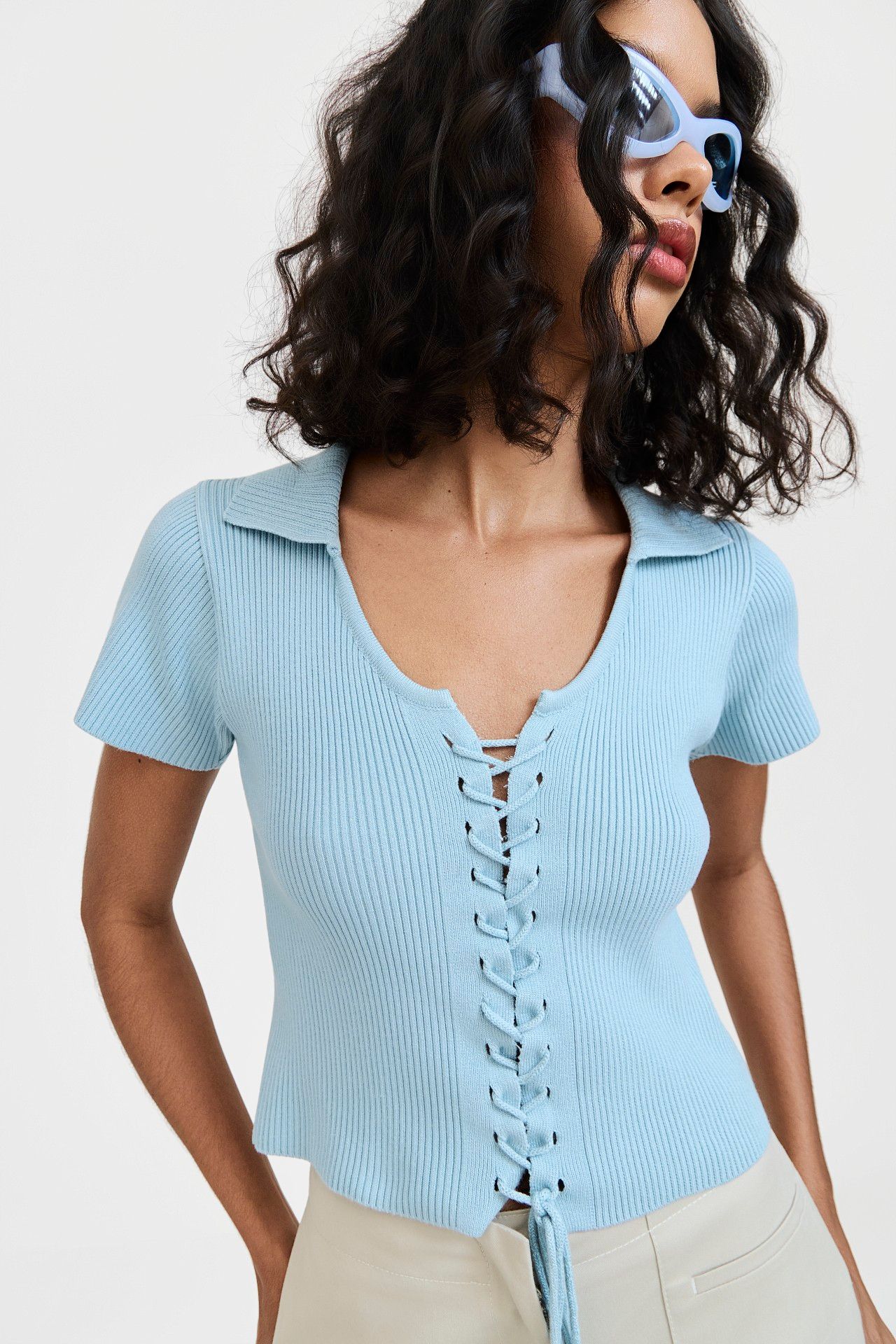 POLO CAROL TRICOT AZUL | BLUE CAROL KNIT POLO