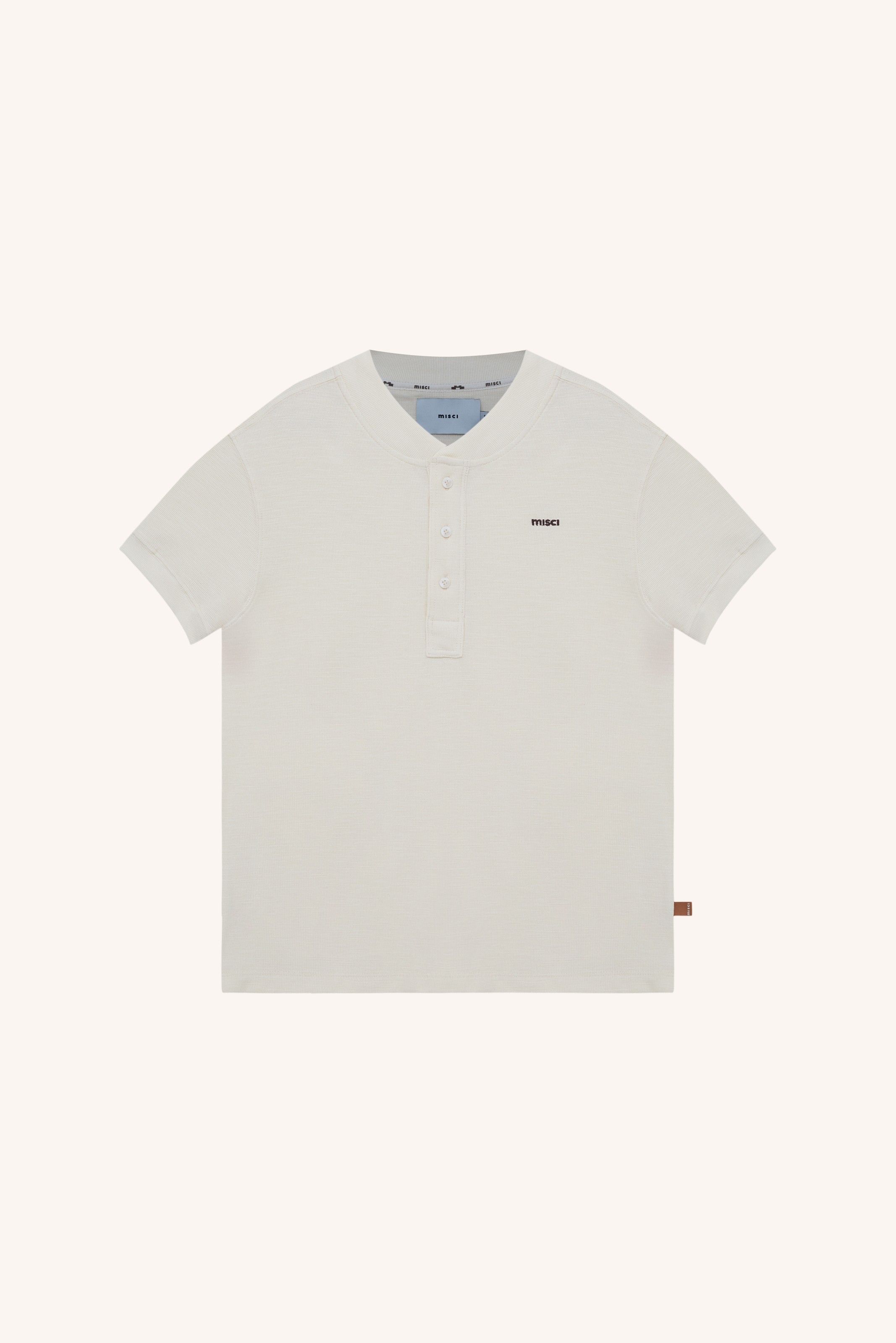 CAMISETA GOLA PORTUGUESA ALGODÃO CRU | BEIGE COTTON GRANDAD COLLAR T-SHIRT