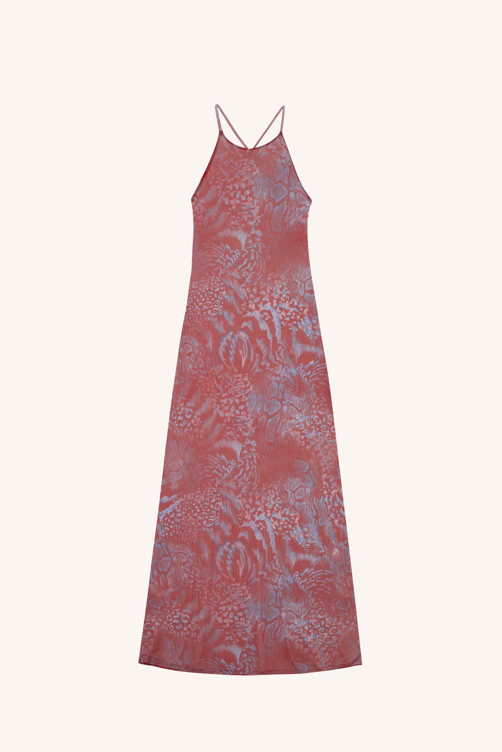 VESTIDO MARIA TULE ANIMAL PRINT VERMELHO/AZUL | MARIA TULE ANIMAL PRINT DRESS RED/BLUE