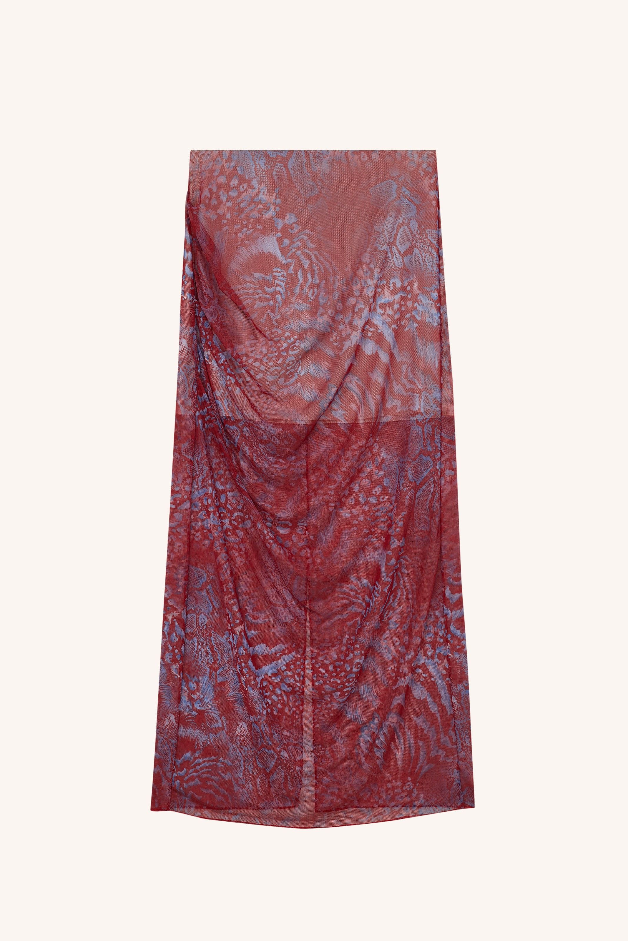 SAIA MARIA TULE ESTAMPADA ANIMAL PRINT VERMELHO/AZUL | MARIA TULE SKIRT WITH ANIMAL PRINT RED/BLUE