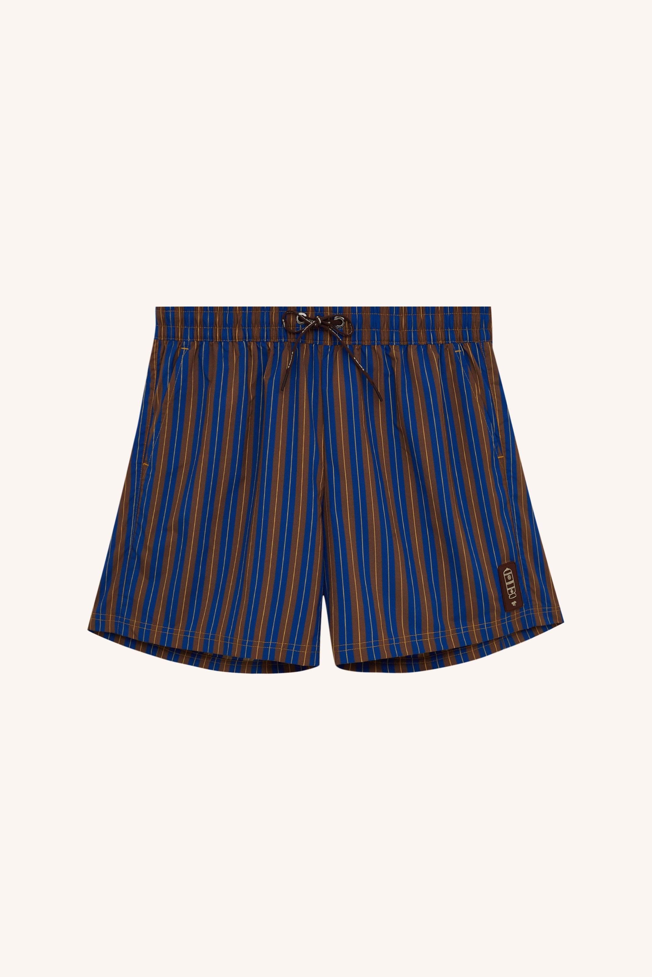 BERMUDA ÁGUA ESTAMPADA LISTRADO MARROM/AZUL | BROWN/BLUE STRIPED PRINTED WATER SHORTS