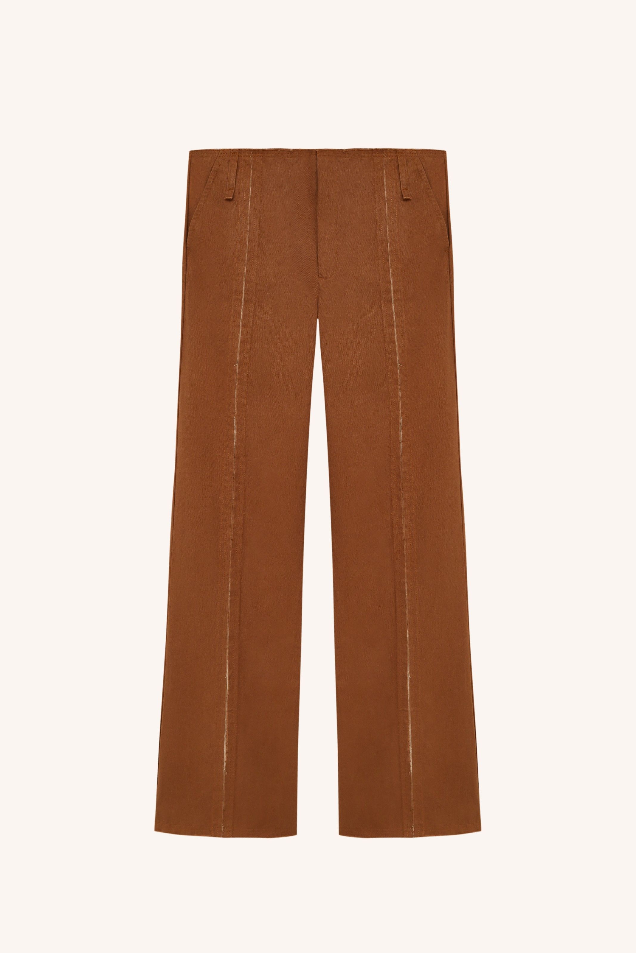 CALÇA RASGO SARJA CARAMELO BEGE | CARAMEL BEIGE DISTRESSED TWILL PANTS
