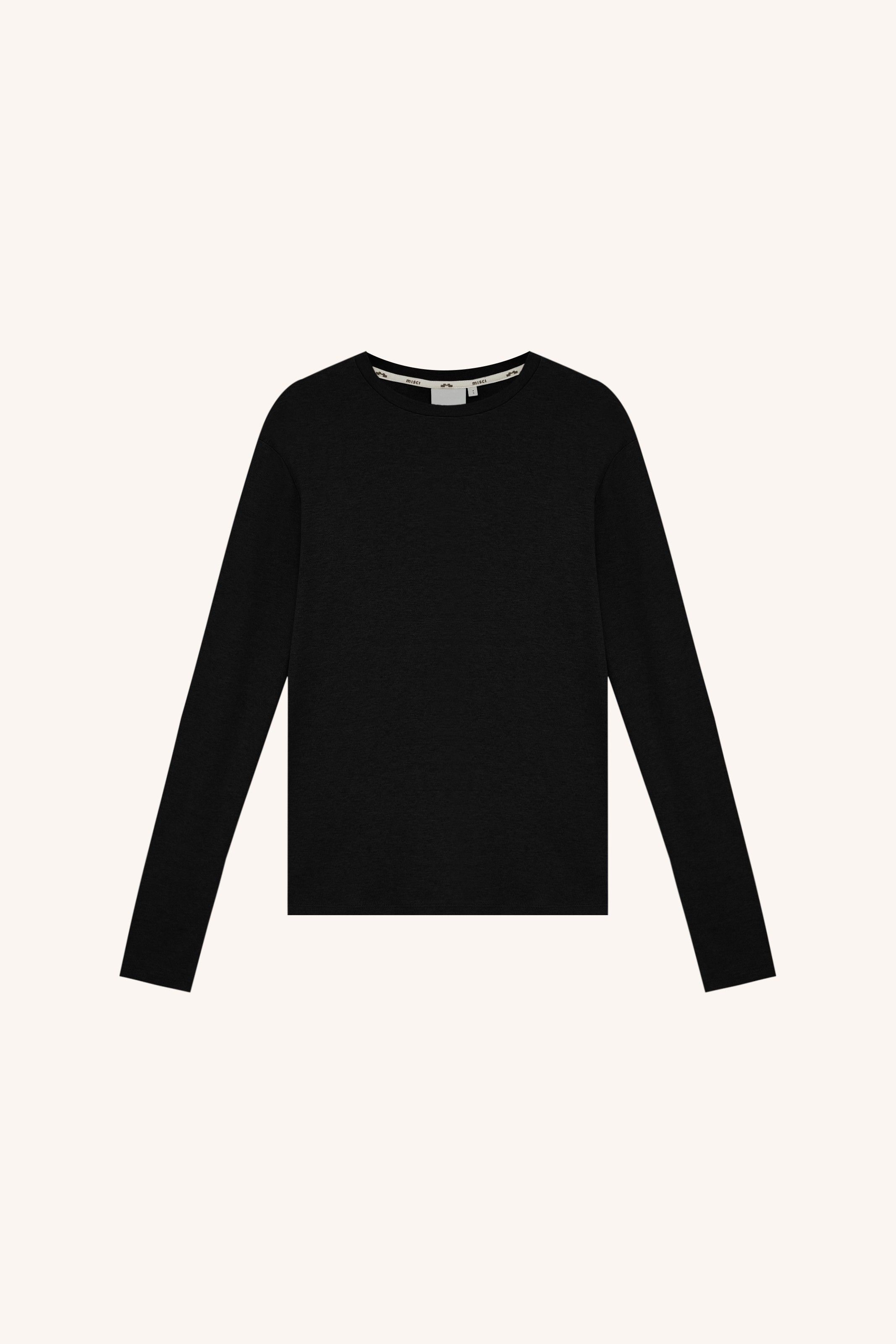 CAMISETA MANGA LONGA SOM MALHA DE LÃ PRETO | BLACKLONG-SLEEVE WOOL JERSEY T-SHIRT