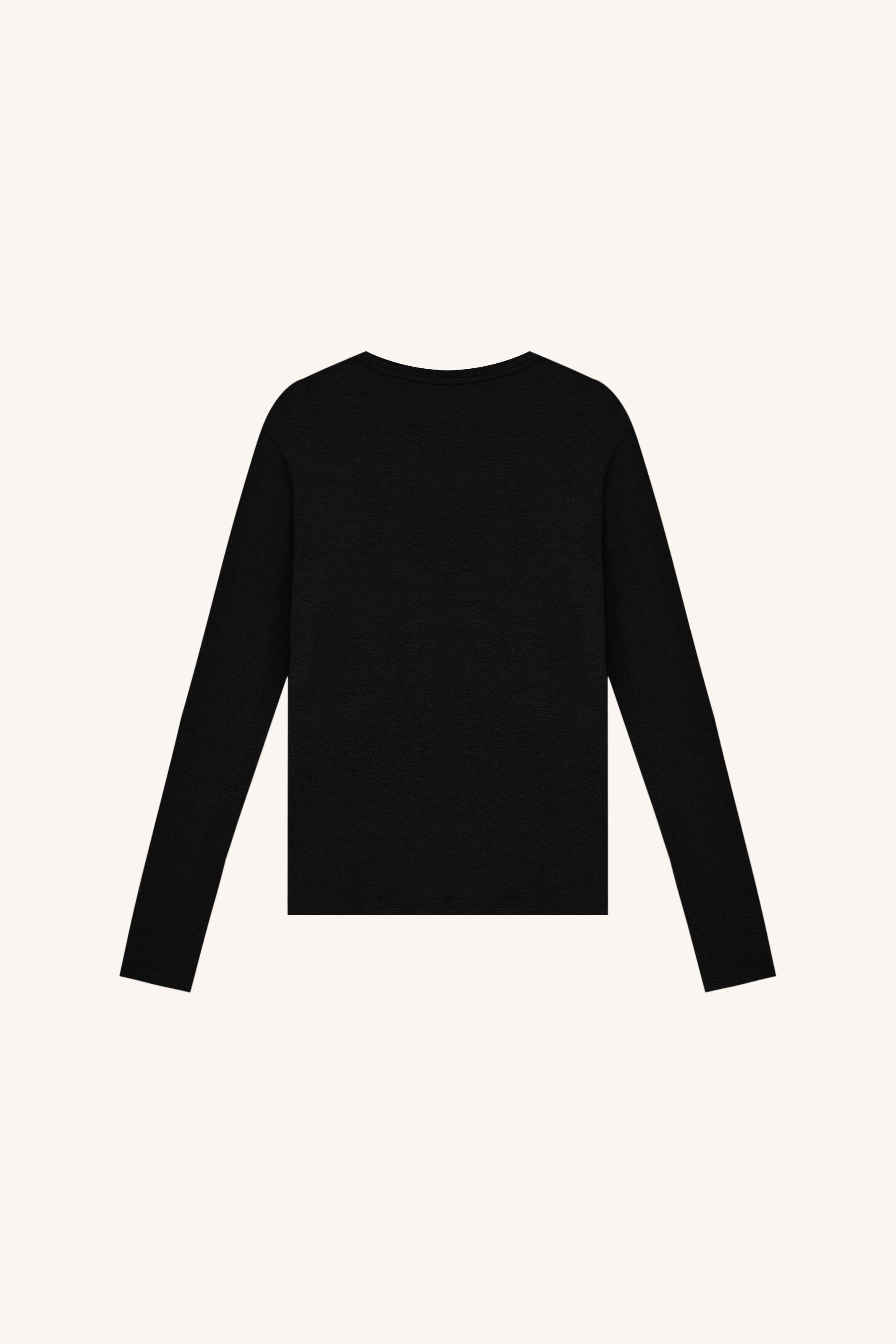 CAMISETA MANGA LONGA SOM MALHA DE LÃ PRETO | BLACKLONG-SLEEVE WOOL JERSEY T-SHIRT