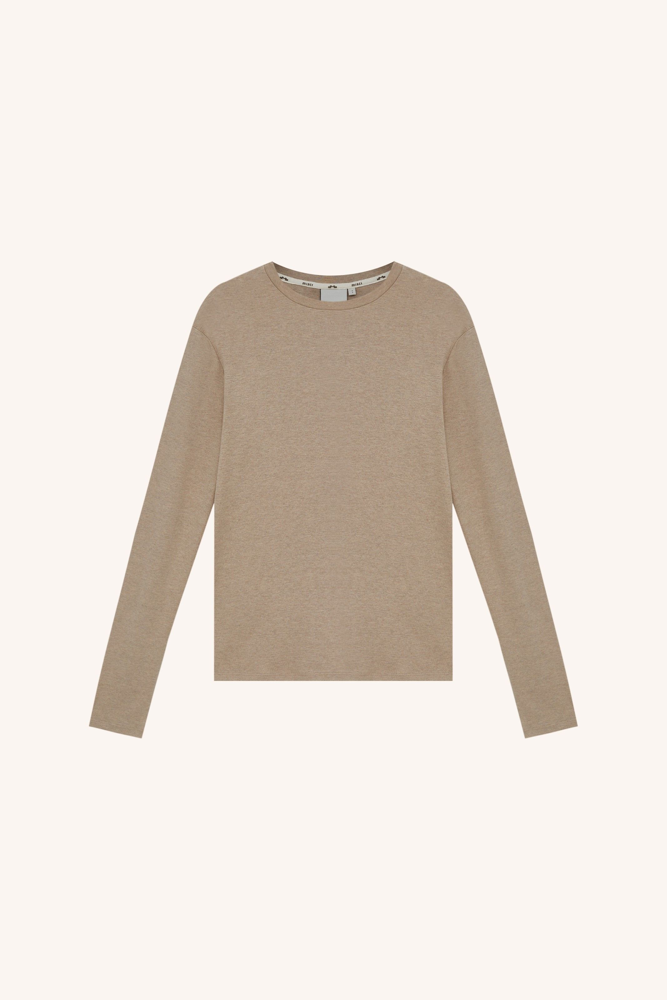 CAMISETA MANGA   LONGA SOM MALHA DE   LÃ  BEGE | BEIGE LONG-SLEEVE WOOL JERSEY T-SHIRT
