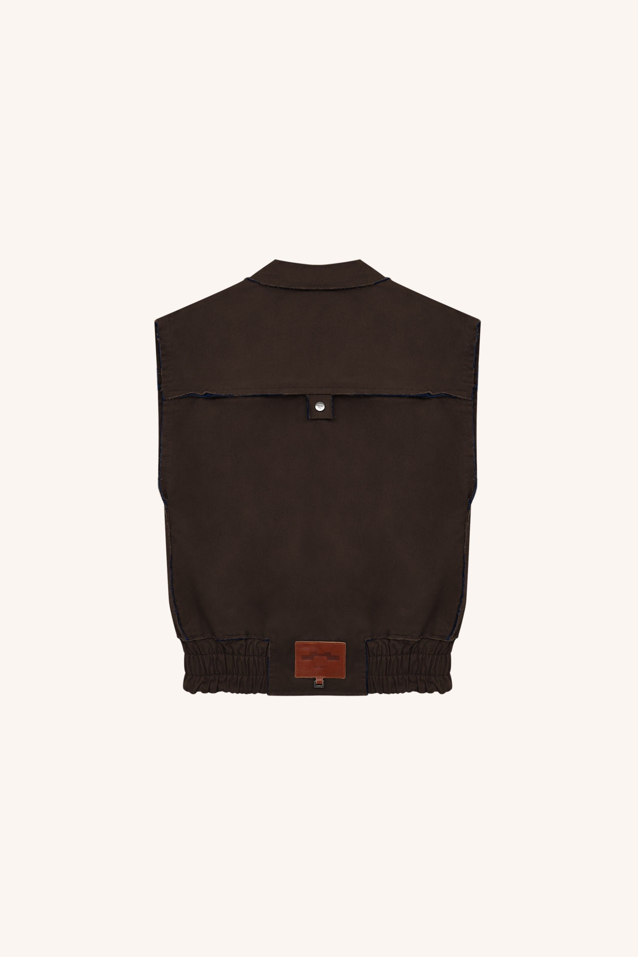 COLETE RASGO SARJA CAFÉ MARINHO | NAVY COFFEE TWILL DISTRESSED VEST