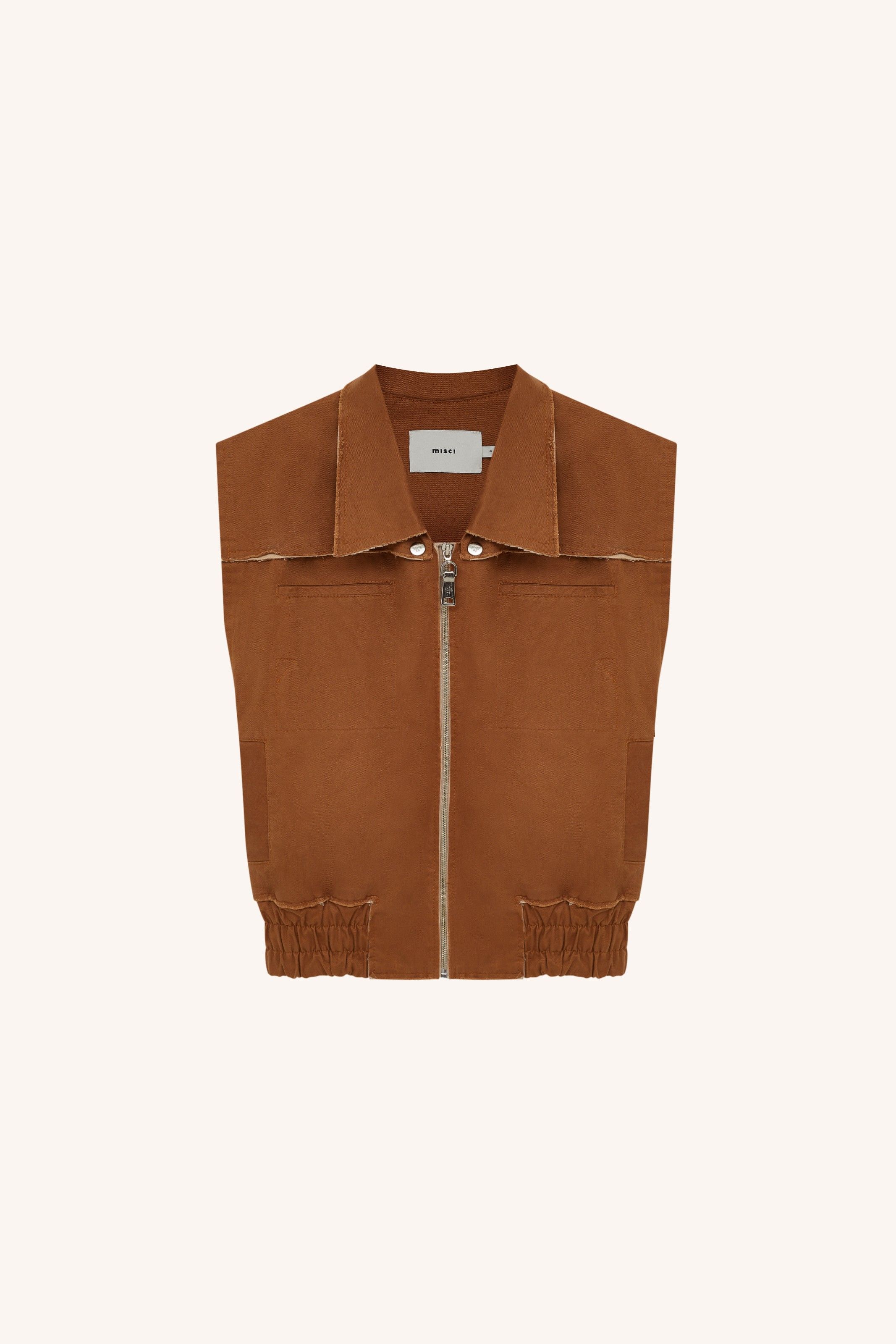 COLETE RASGO SARJA CARAMELO BEGE | CARAMEL BEIGE TWILL DISTRESSED VEST