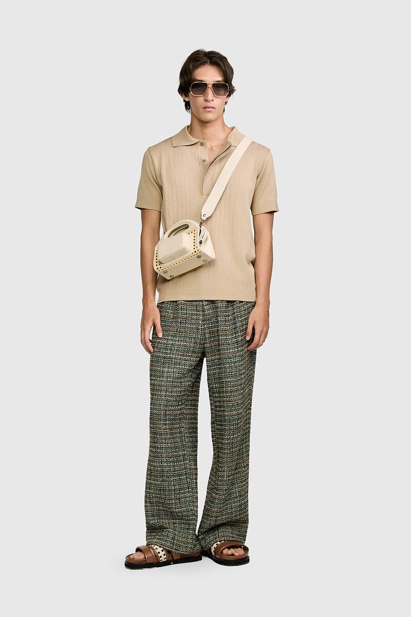 POLO TRICOT CANELADA BEGE | BEIGE RIBBED KNIT POLO SHIRT