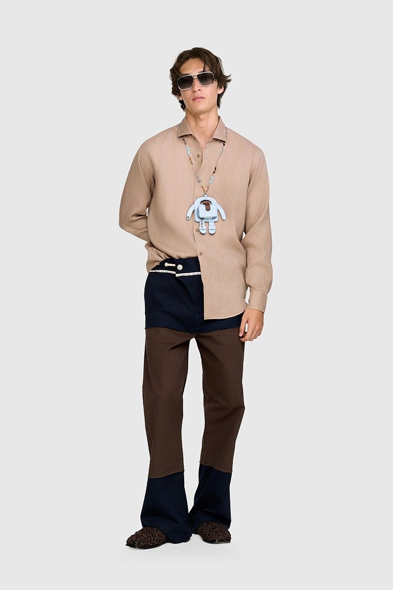 CAMISA MANGA LONGA ÍCONE LINHO MARROM | BROWN LINEN ICONE LONG-SLEEVE SHIRT
