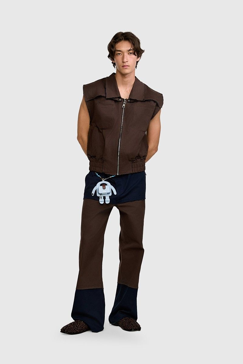 COLETE RASGO SARJA CAFÉ MARINHO | NAVY COFFEE TWILL DISTRESSED VEST