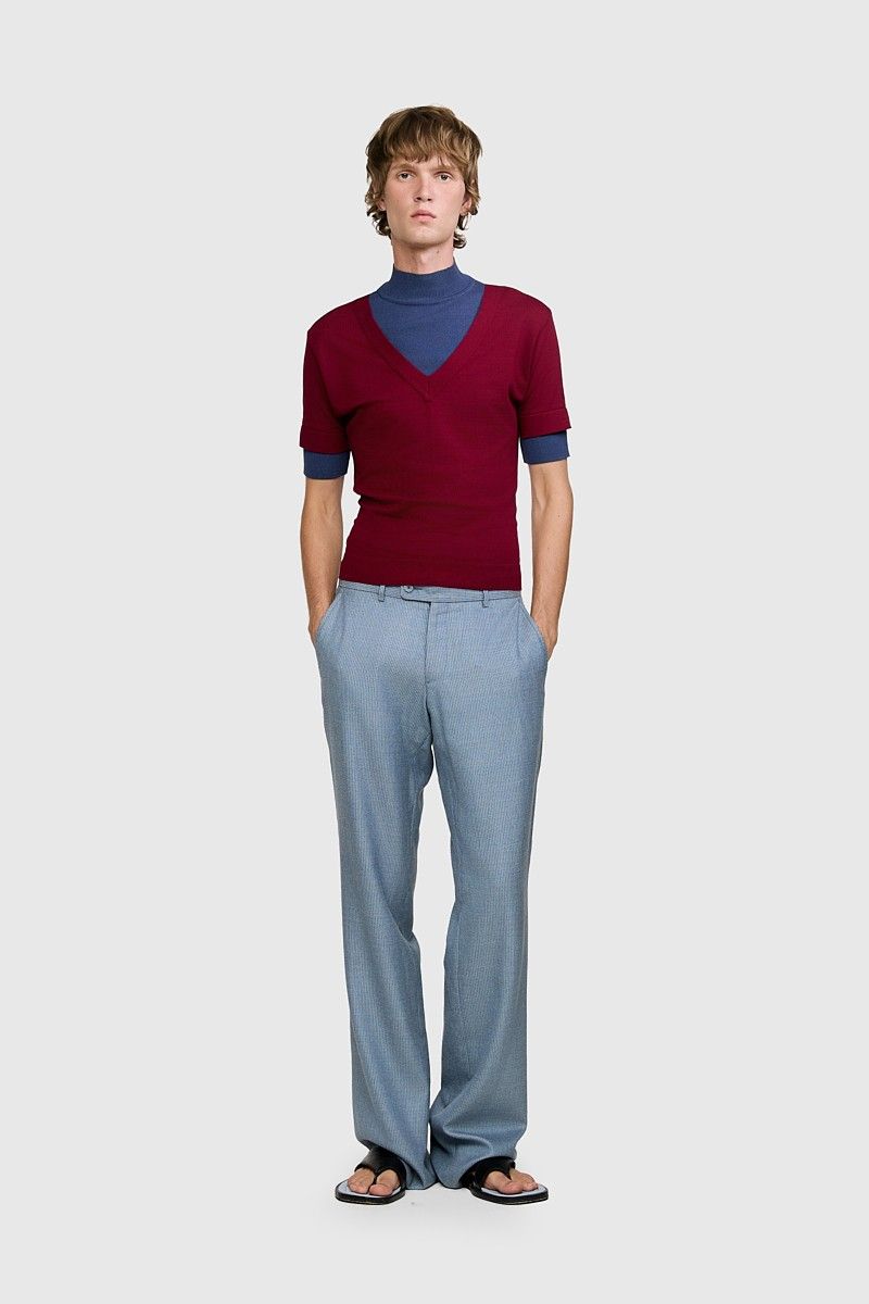 CALÇA CLÁSSICA AIRON MARTIN SEDA LÃ AZUL |  AIRON MARTIN CLASSIC BLUE SILK-WOOL TROUSERS