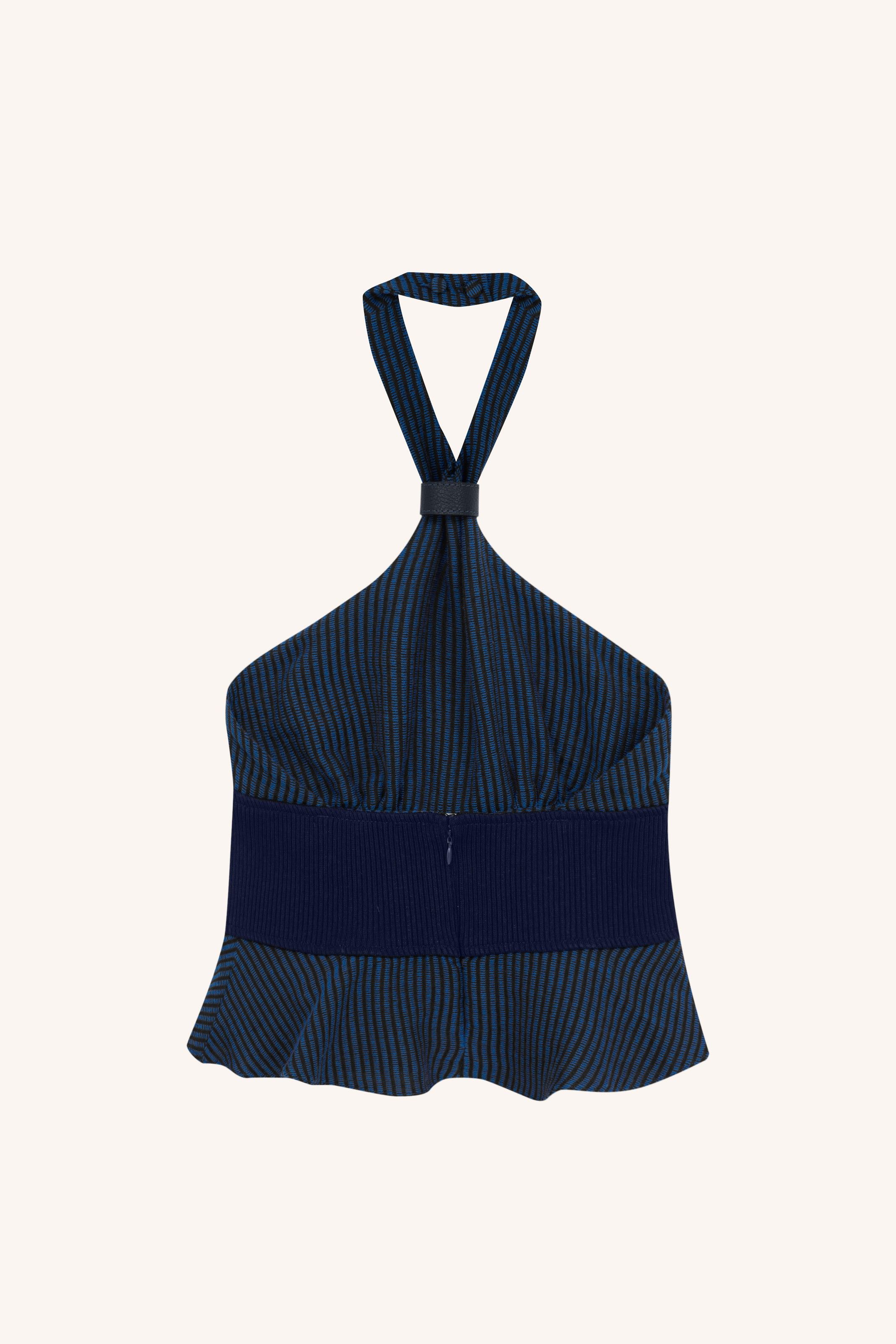 TOP GLADYS AZUL MARROM | GLADYS BLUE BROWN TOP