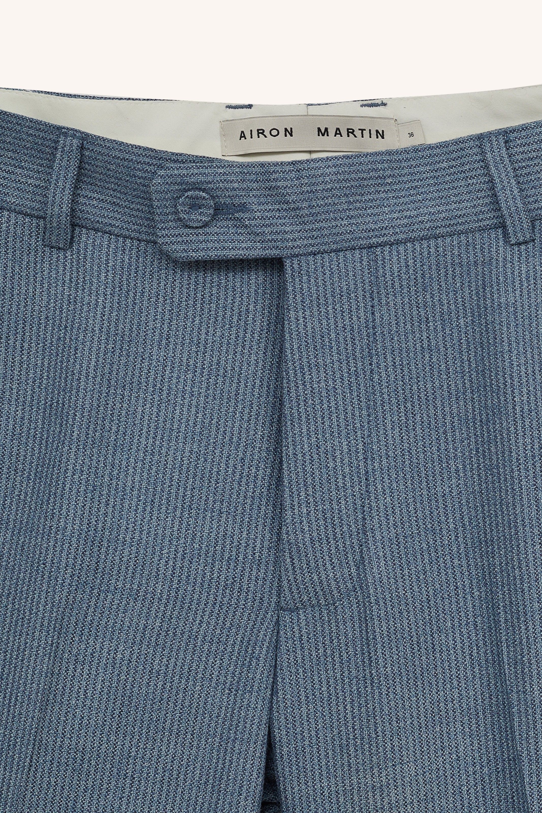 CALÇA CLÁSSICA AIRON MARTIN SEDA LÃ AZUL |  AIRON MARTIN CLASSIC BLUE SILK-WOOL TROUSERS