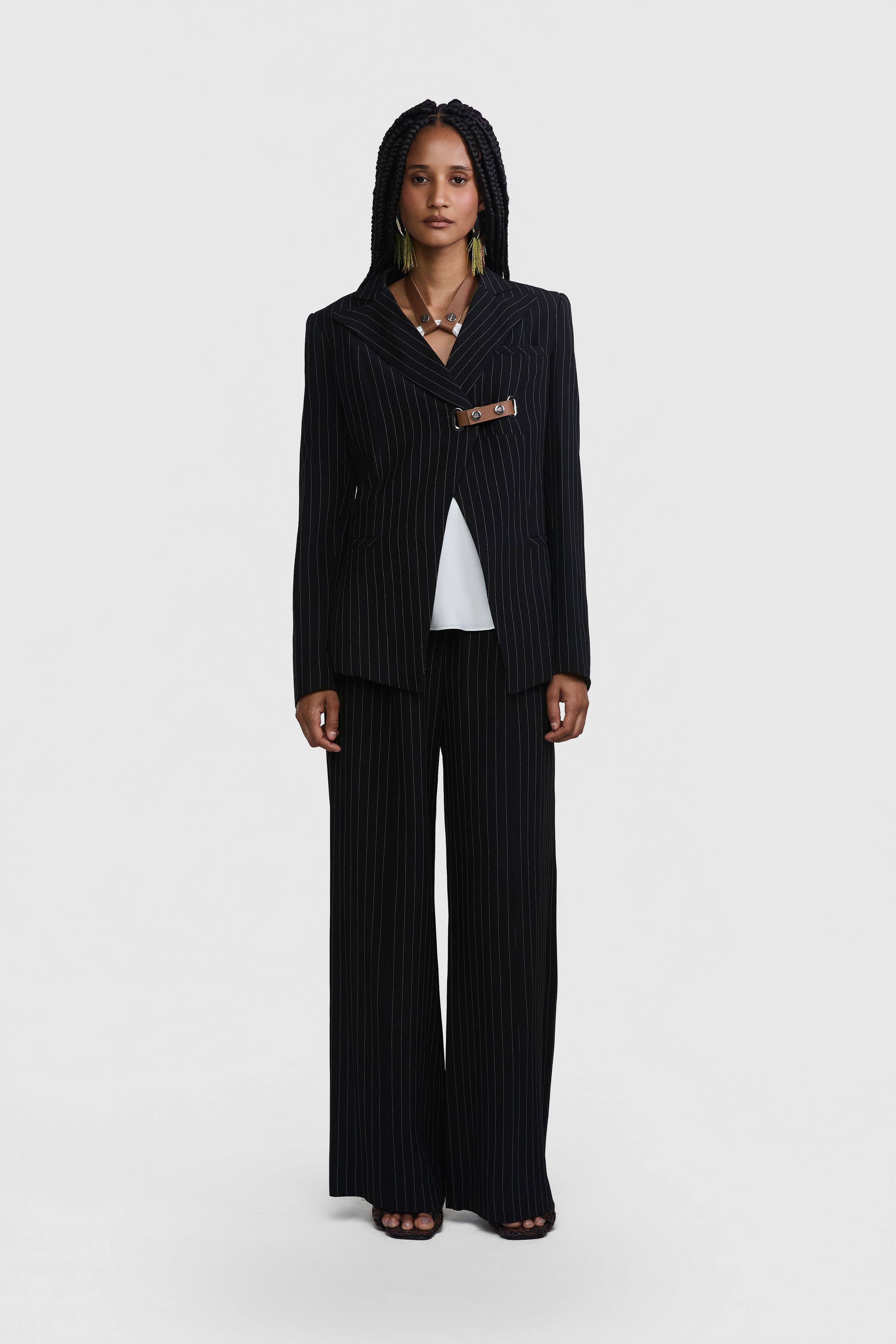 BLAZER CENA CREPE RISCA PRETO | CREPE PINSTRIPE CENA BLAZER BLACK