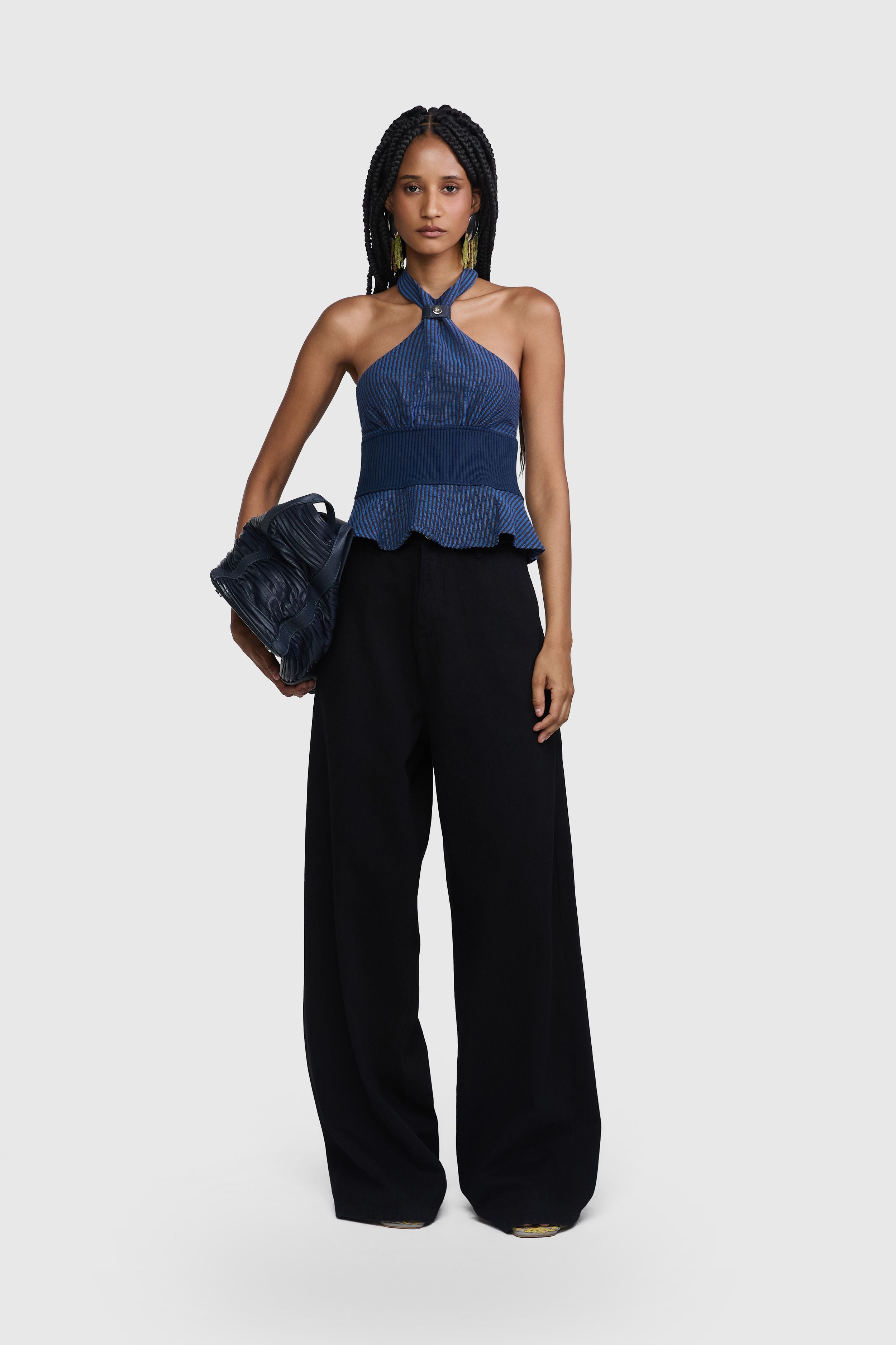 TOP GLADYS AZUL MARROM | GLADYS BLUE BROWN TOP