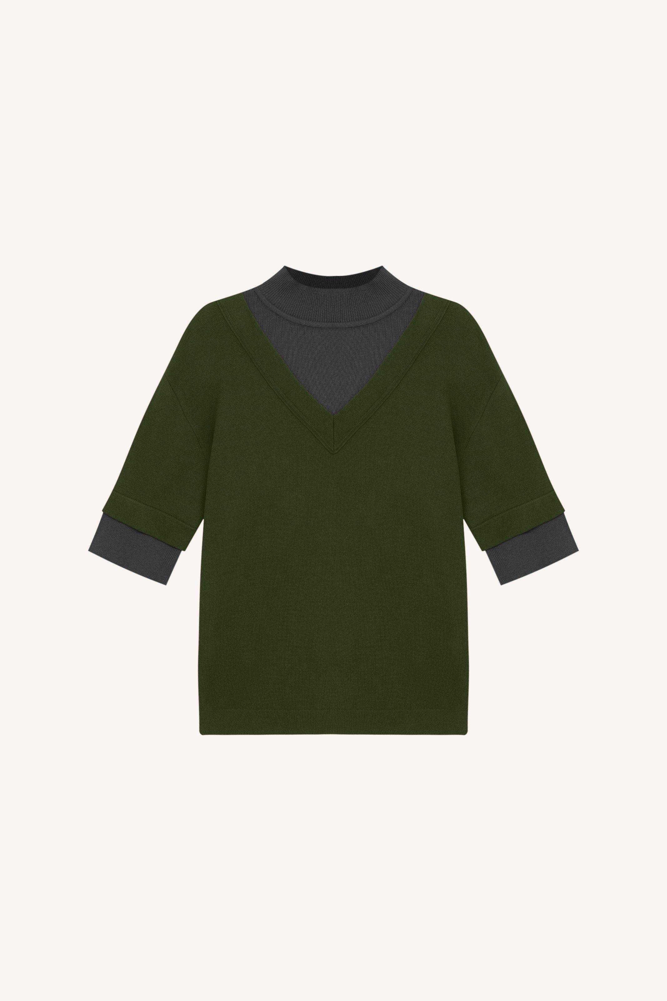 BLUSA RUY TRICOT VERDE/CINZA | GREEN/GRAY RUY KNIT BLOUSE