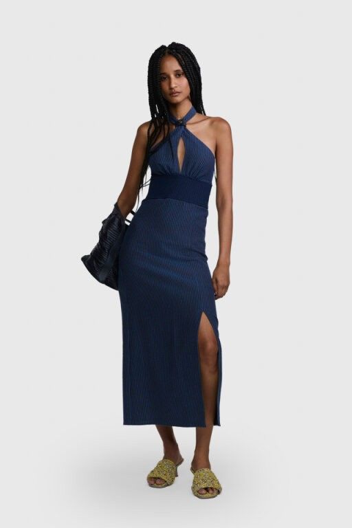 VESTIDO GLADYS AZUL MARROM |  GLADYS BLUE BROWN DRESS