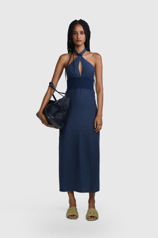 VESTIDO GLADYS AZUL MARROM |  GLADYS BLUE BROWN DRESS